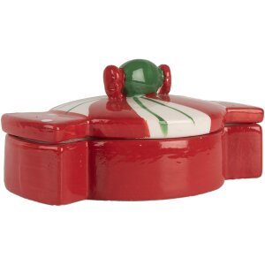 Clayre & Eef 6CE2148 Vaso con coperchio in ceramica rossa 14x10x8 cm stile country