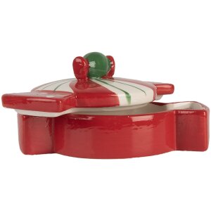 Clayre & Eef 6CE2148 Vaso con coperchio in ceramica rossa 14x10x8 cm stile country