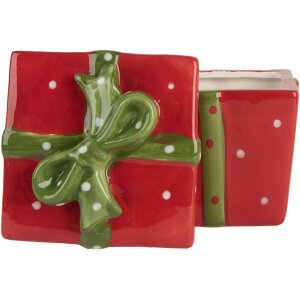 Clayre & Eef 6CE2149 Pentola con coperchio Rosso Verde 9x9x11 cm Stile Country