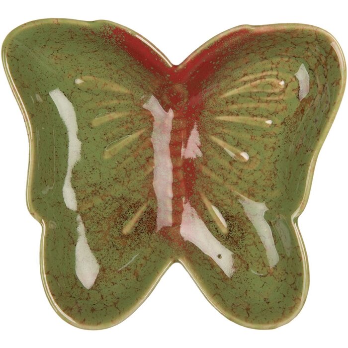 Clayre & Eef 6CE2152 Ciotola Butterfly Verde Rosso 14x13x2 cm