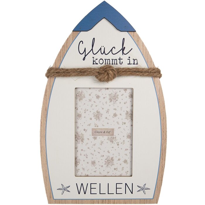 Cornice per foto Clayre & Eef "Glück kommt in Wellen" Bianco Blu 20x32 cm