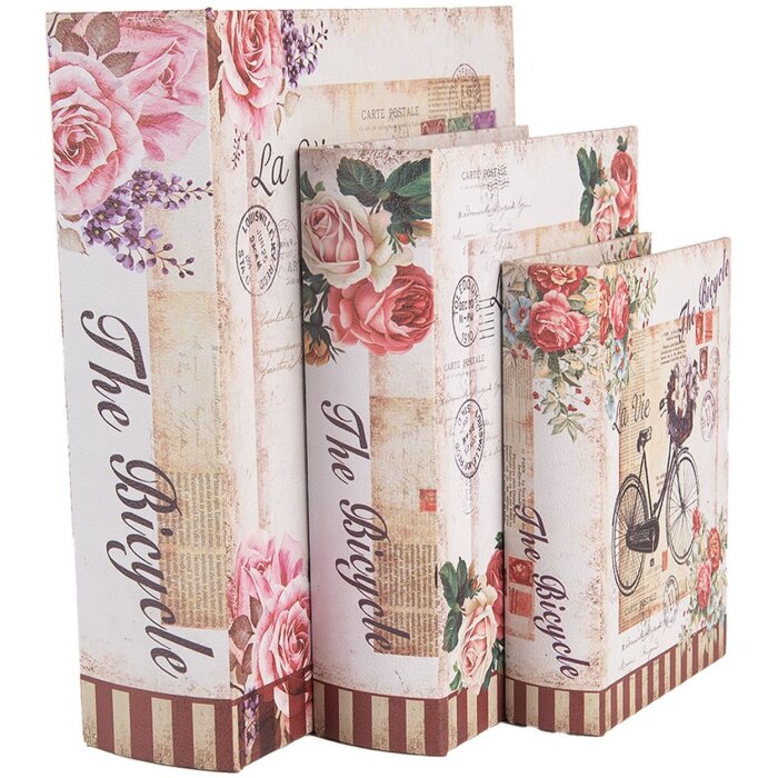 Clayre & Eef 66254 Set di 3 scatole portaoggetti in stile retrò vintage in legno rosa beige