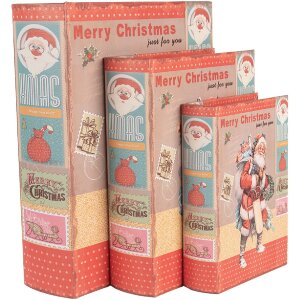 Set di scatole portaoggetti Clayre & Eef design libro Natale 3 pezzi legno