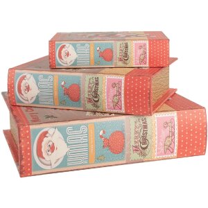 Set di scatole portaoggetti Clayre & Eef design libro Natale 3 pezzi legno