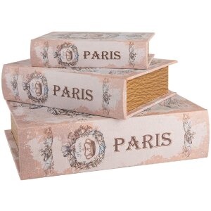 Clayre & Eef Scatole di stoccaggio Paris Set di 3 libri vintage beige blu