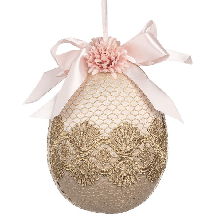 Clayre & Eef 65918 Decorazione uovo appeso Beige Ø 11x14 cm Plastica tessile