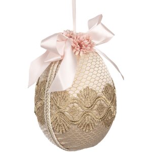 Clayre & Eef 65918 Decorazione uovo appeso Beige Ø 11x14 cm Plastica tessile