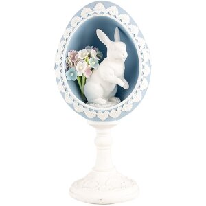 Clayre & Eef 6PR5146 Decorazione Uovo Blu Bianco 11x9x21 cm Stile Retro Vintage