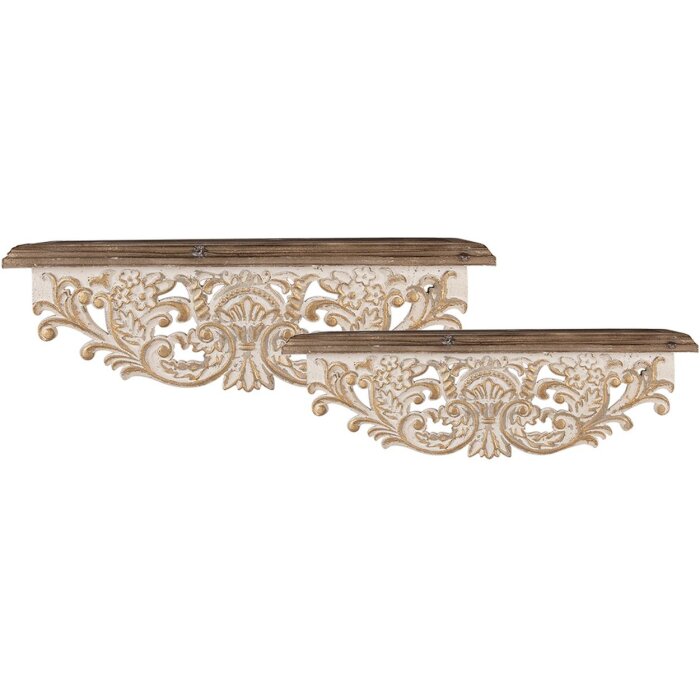 Clayre & Eef 5H0713 Set di 2 mensole da parete in stile antico bianco 70x18x22cm 60x14x19cm