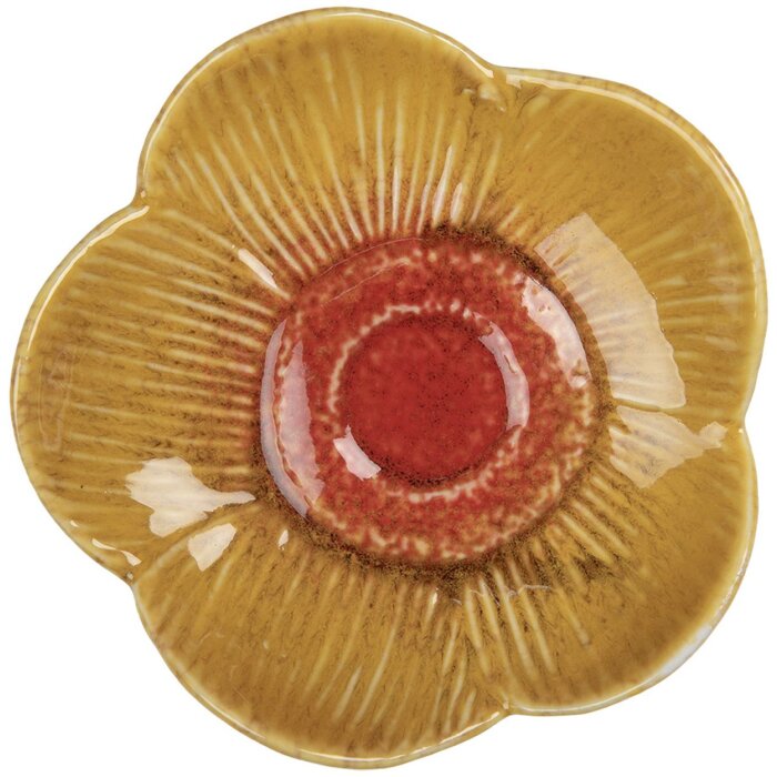 Clayre & Eef Ciotola Fiore Giallo-Rosso Ø14x3cm Ceramica Deco Snack