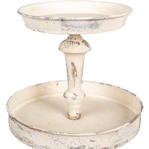 Clayre & Eef Alzata Ferro Antico Beige Ø42x75cm 3 Livelli Vintage