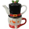 Clayre & Eef Tea for One Teiera a forma di pupazzo di neve in ceramica bianca rossa