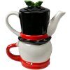 Clayre & Eef Tea for One Teiera a forma di pupazzo di neve in ceramica bianca rossa