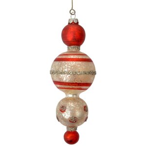 Clayre & Eef 6GL4712 Ciondolo natalizio in vetro Ø 6x17 cm rosso bianco stile country