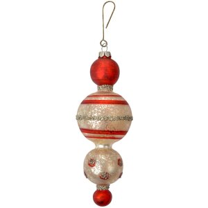 Clayre & Eef 6GL4712 Ciondolo natalizio in vetro Ø 6x17 cm rosso bianco stile country