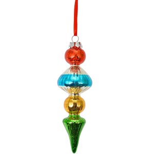 Clayre & Eef 6GL4713 Ciondolo natalizio in vetro Ø 5x16 cm Stile country multicolore
