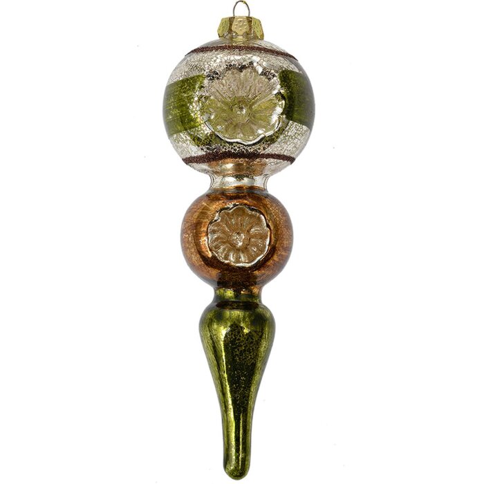 Clayre & Eef 6GL4715 Ciondolo natalizio in vetro verde argento Ø 6x17 cm stile country