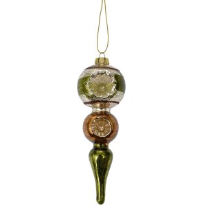 Clayre & Eef 6GL4715 Ciondolo natalizio in vetro verde argento Ø 6x17 cm stile country
