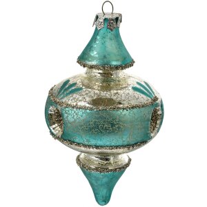 Clayre & Eef 6GL4716 Ciondolo natalizio Blu Argento Ø 8x13 cm Vetro Stile Country