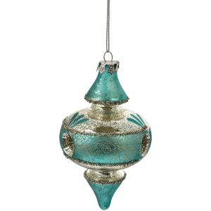 Clayre & Eef 6GL4716 Ciondolo natalizio Blu Argento Ø 8x13 cm Vetro Stile Country