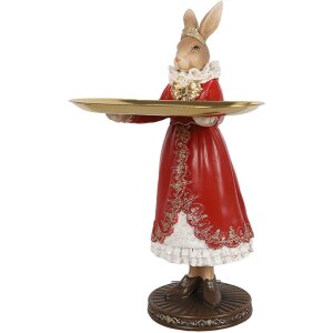 Clayre & Eef 6PR5359 Decorazione Coniglio con ciotola Beige Rosso Oro 18x17x31 cm