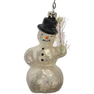 Clayre & Eef 6GL4718 Ciondolo natalizio in vetro bianco nero Ø 5x10 cm stile country
