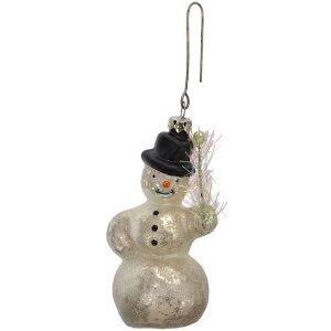 Clayre & Eef 6GL4718 Ciondolo natalizio in vetro bianco nero Ø 5x10 cm stile country