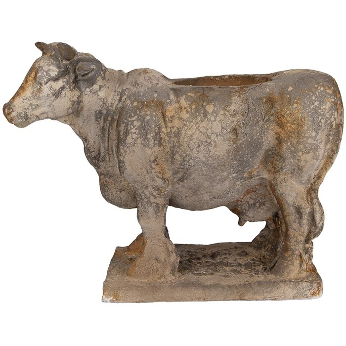 Pianeta Verde Clayre & Eef 6MG0110 Vassoio per Fiori Forma Mucca Grigio-Beige 36x15x28 cm Look Antico