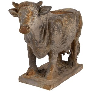 Pianeta Verde Clayre & Eef 6MG0110 Vassoio per Fiori Forma Mucca Grigio-Beige 36x15x28 cm Look Antico
