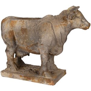 Pianeta Verde Clayre & Eef 6MG0110 Vassoio per Fiori Forma Mucca Grigio-Beige 36x15x28 cm Look Antico