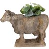 Pianeta Verde Clayre & Eef 6MG0110 Vassoio per Fiori Forma Mucca Grigio-Beige 36x15x28 cm Look Antico