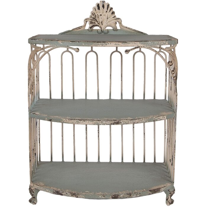 Clayre & Eef 6Y5719 Scaffale da parete in ferro verde-beige 38x23x55 cm stile vintage