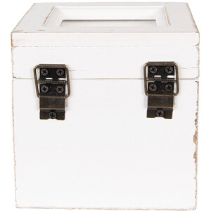 Clayre & Eef 6H2397 Scatola tè bianca 12x12x12 cm stile rustico legno vetro