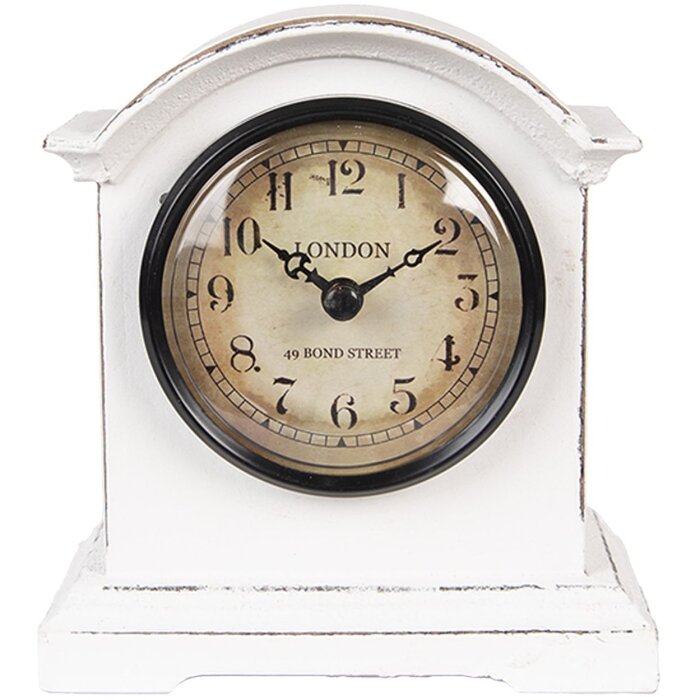 Clayre & Eef 6KL0831 Orologio da tavolo Bianco Marrone 13x7x14 cm Vetro Legno Stile Country
