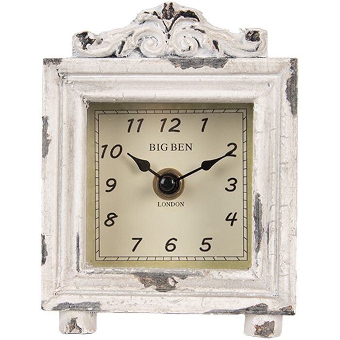 Clayre & Eef 6KL0832 Orologio da tavolo Vintage Grigio-Beige 10x6x14 cm 1xAA Vetro Legno