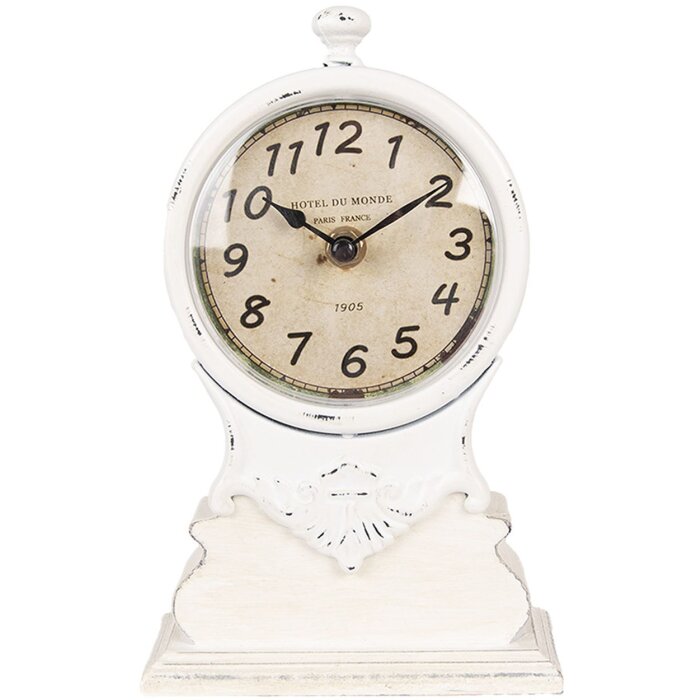 Clayre & Eef 6KL0833 Orologio da tavolo Bianco Beige Vetro Legno 14x6x23 cm 1xAA Vintage