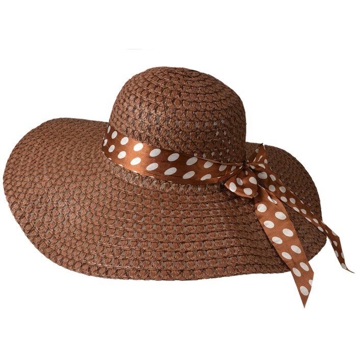Juleeze JZHA0121 cappello donna marrone 57 cm in paglia con fiocco a pois cappello estivo