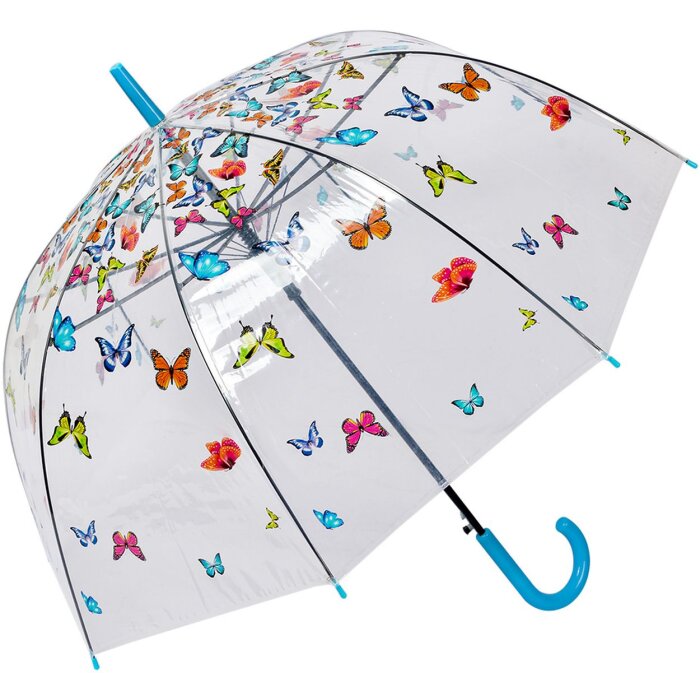 Juleeze JZUM0093 Ombrello trasparente con motivo a farfalla Ø 90x82 cm Blu
