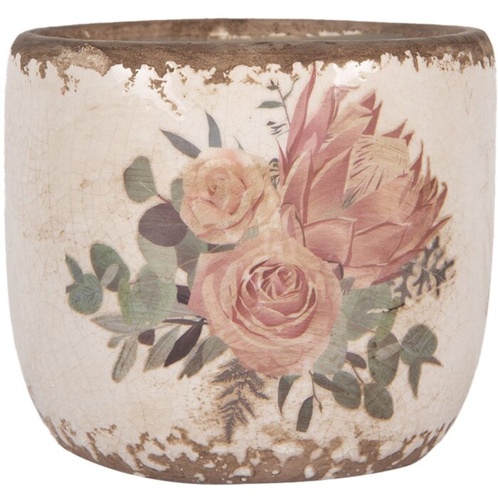 Clayre & Eef 6CE1981XS Vaso da fiori in ceramica beige rosa Ø 8x7 cm stile country