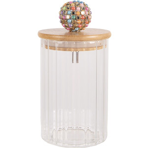Clayre & Eef 6GL4719L Vaso con coperchio bambù Ø 8x18 cm vetro legno