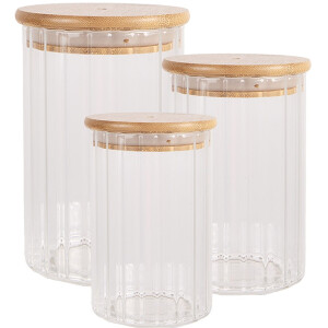 Clayre & Eef 6GL4719L Vaso con coperchio bambù Ø 8x18 cm vetro legno