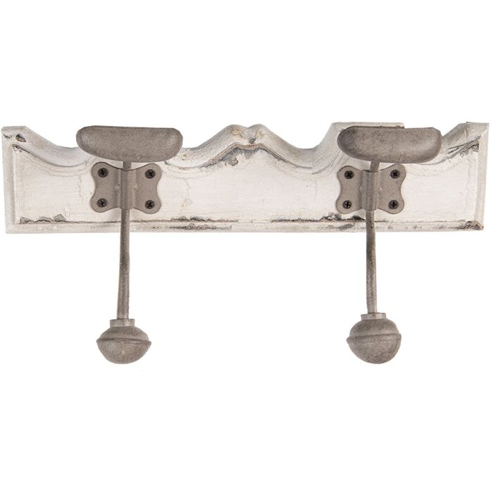 Clayre & Eef 6H2400 Appendiabiti da parete 2 ganci Stile antico Bianco 23x6x10 cm