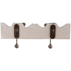 Clayre & Eef 6H2400 Appendiabiti da parete 2 ganci Stile antico Bianco 23x6x10 cm