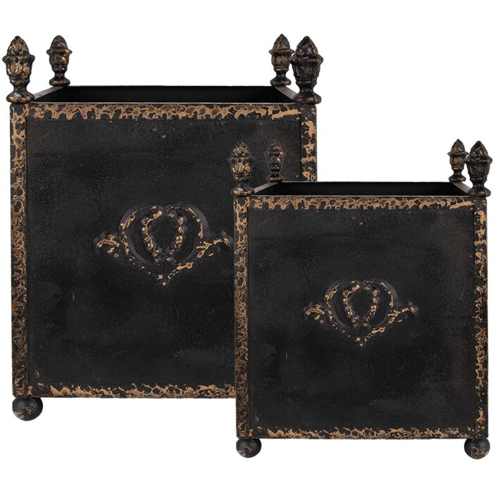 Clayre & Eef 5Y1293 Set di 2 vasi da fiori in stile barocco con interno in ferro nero
