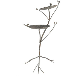 Clayre & Eef 6Y5656 Abbeveratoio per uccelli Metallico Antico Verde-Marrone 38x43x78cm