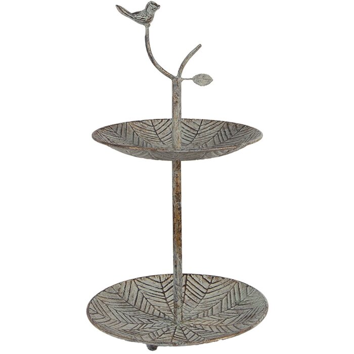 Clayre & Eef 6Y5658 Etagere in metallo verde-marrone Ø 26 x 48 cm 2 piani stile antico