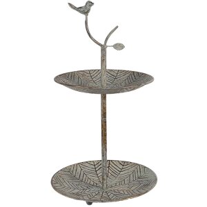 Clayre & Eef 6Y5658 Etagere in metallo verde-marrone Ø 26 x 48 cm 2 piani stile antico