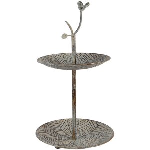 Clayre & Eef 6Y5658 Etagere in metallo verde-marrone Ø 26 x 48 cm 2 piani stile antico