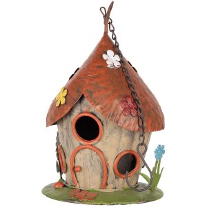 Clayre & Eef 6Y5737 Casetta Uccelli Ferro Beige Rosso Ø17x27/54cm