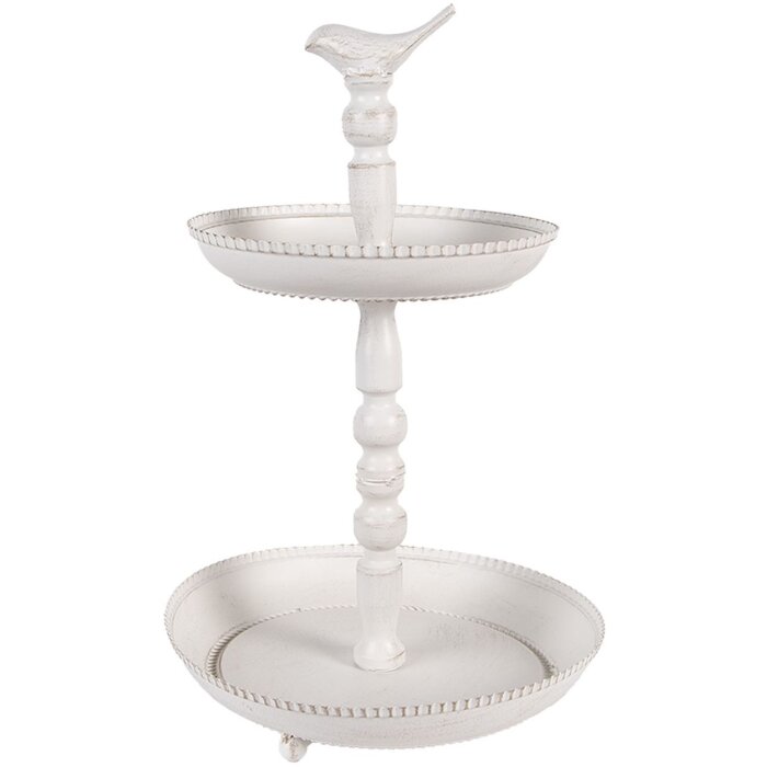Clayre & Eef 6Y5738 Etagere in metallo bianco Ø 27x41 cm Aspetto antico con dettaglio di uccelli